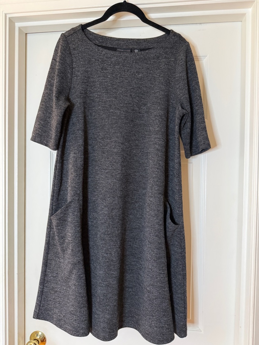 Adrienne Vittadini Charcoal Gray Midi A-Line Dress with Pockets